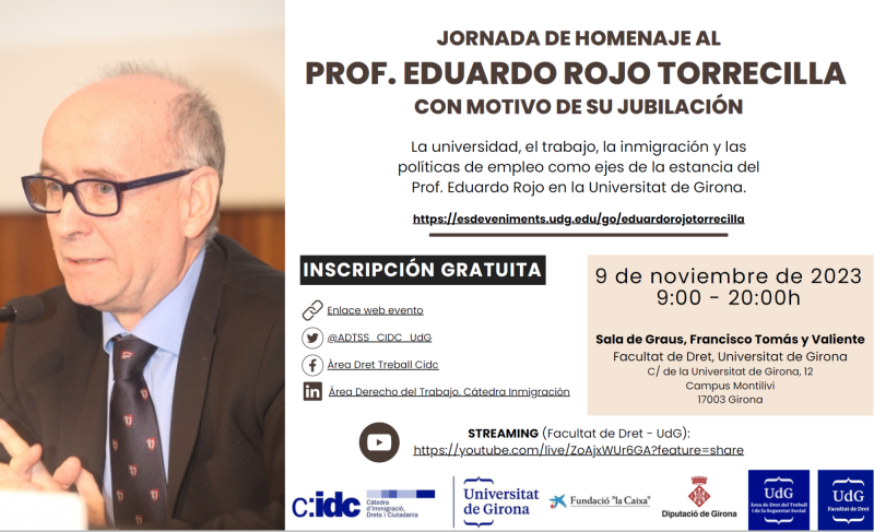 Noviembre de 2023: Mes del homenaje al Pr. Eduardo Rojo Torrecilla por su trayectoria en la Universidad de Girona 